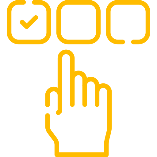 An icon of a hand selecting between 3 boxes, one of which has a tick in it